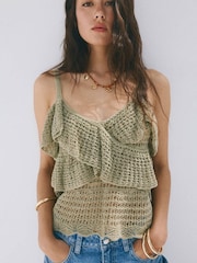 Mango Green Crochet Frill Vest Top - Image 1 of 5