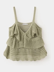 Mango Green Crochet Frill Vest Top - Image 3 of 5