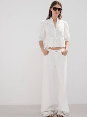 Mango White Floral Detail Boho Blouse - Image 1 of 7