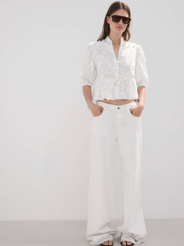 Mango White Floral Detail Boho Blouse - Image 1 of 7