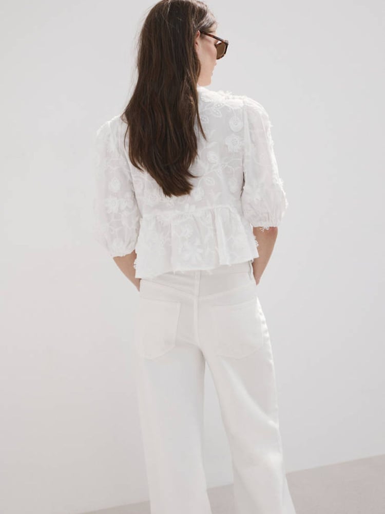 Mango White Floral Detail Boho Blouse - Image 2 of 7