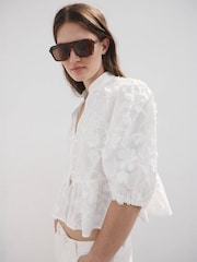 Mango White Floral Detail Boho Blouse - Image 3 of 7