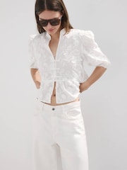 Mango White Floral Detail Boho Blouse - Image 4 of 7