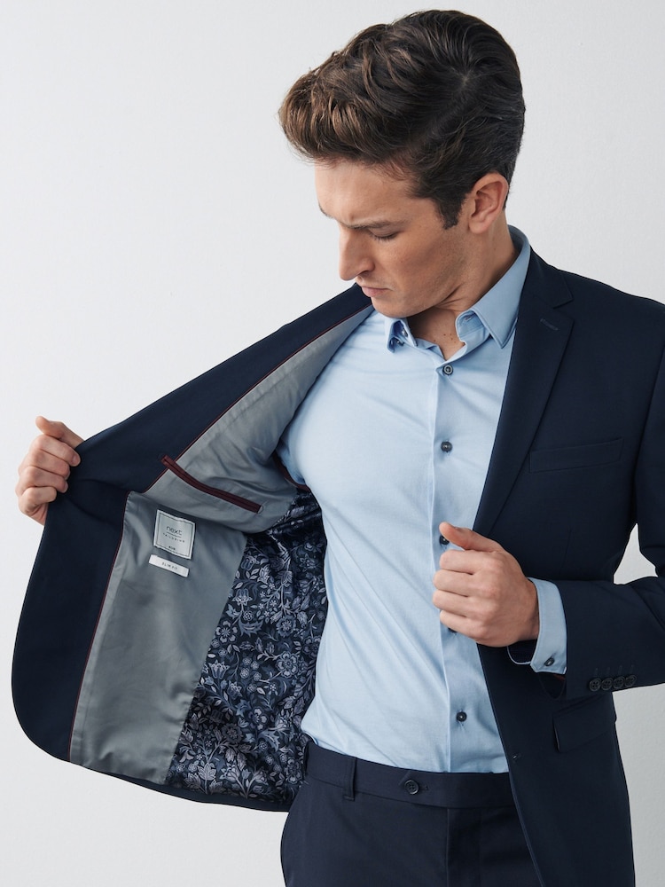 Navy Blue Skinny Fit Motionflex Stretch Suit: Jacket - Image 4 of 11