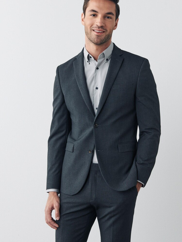Grey Skinny Fit Motion Flex Stretch Suit: Jacket - Image 1 of 7