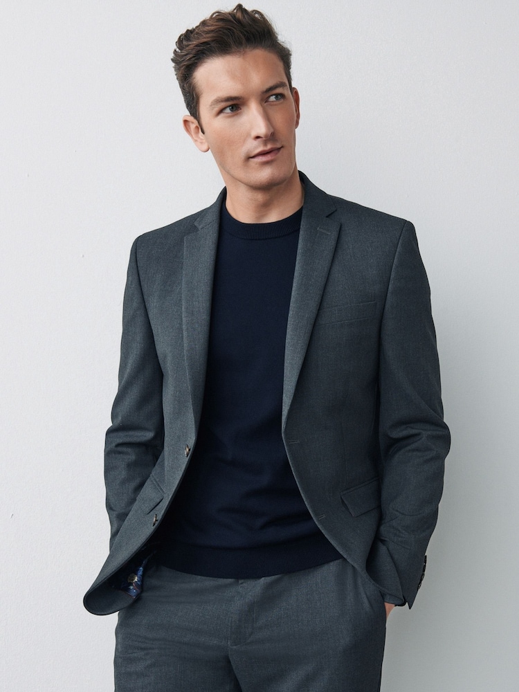 Grey Slim Fit Motionflex Stretch Suit: Jacket - Image 1 of 6