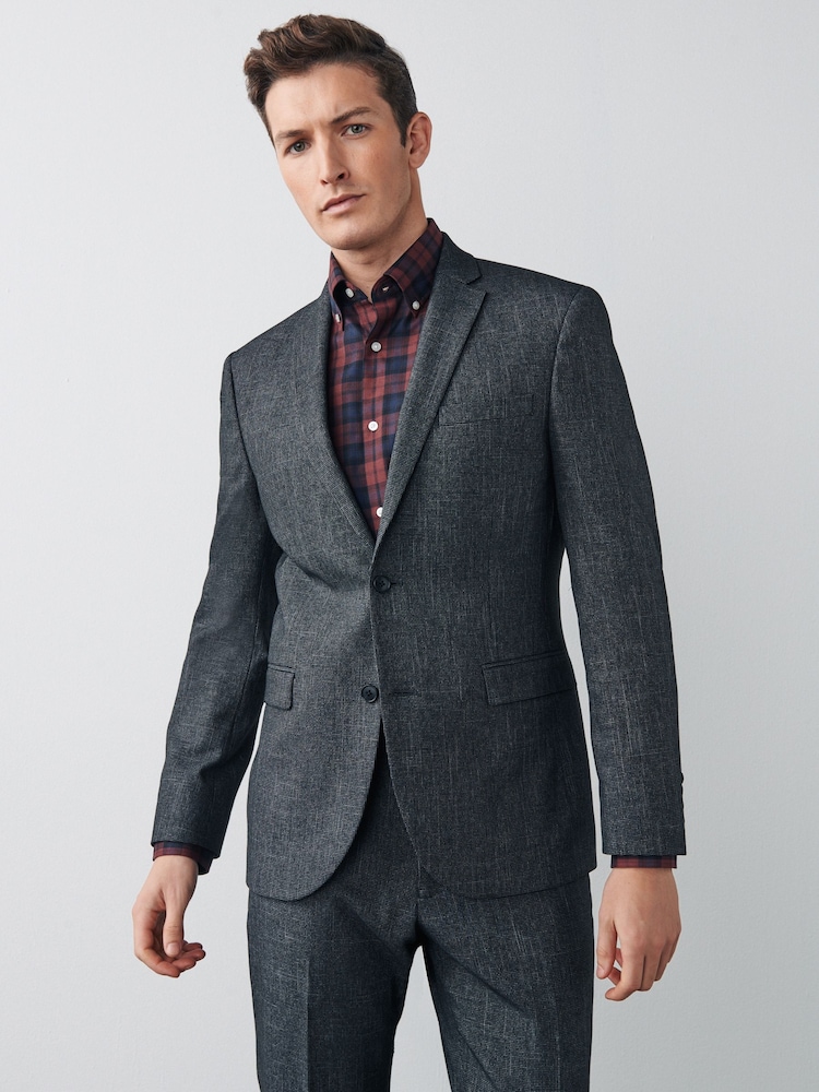 Grey Slim Textured Motion Flex Stretch Suit Jacket - Image 1 of 9