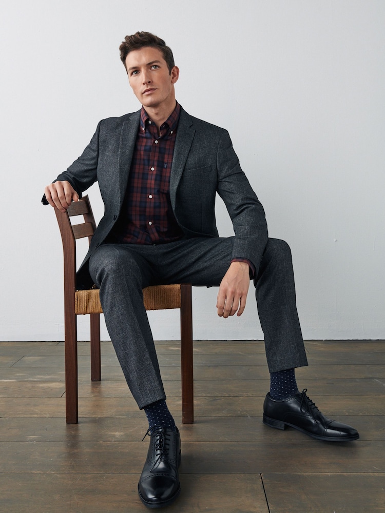 Grey Slim Textured Motion Flex Stretch Suit Jacket - Image 2 of 9