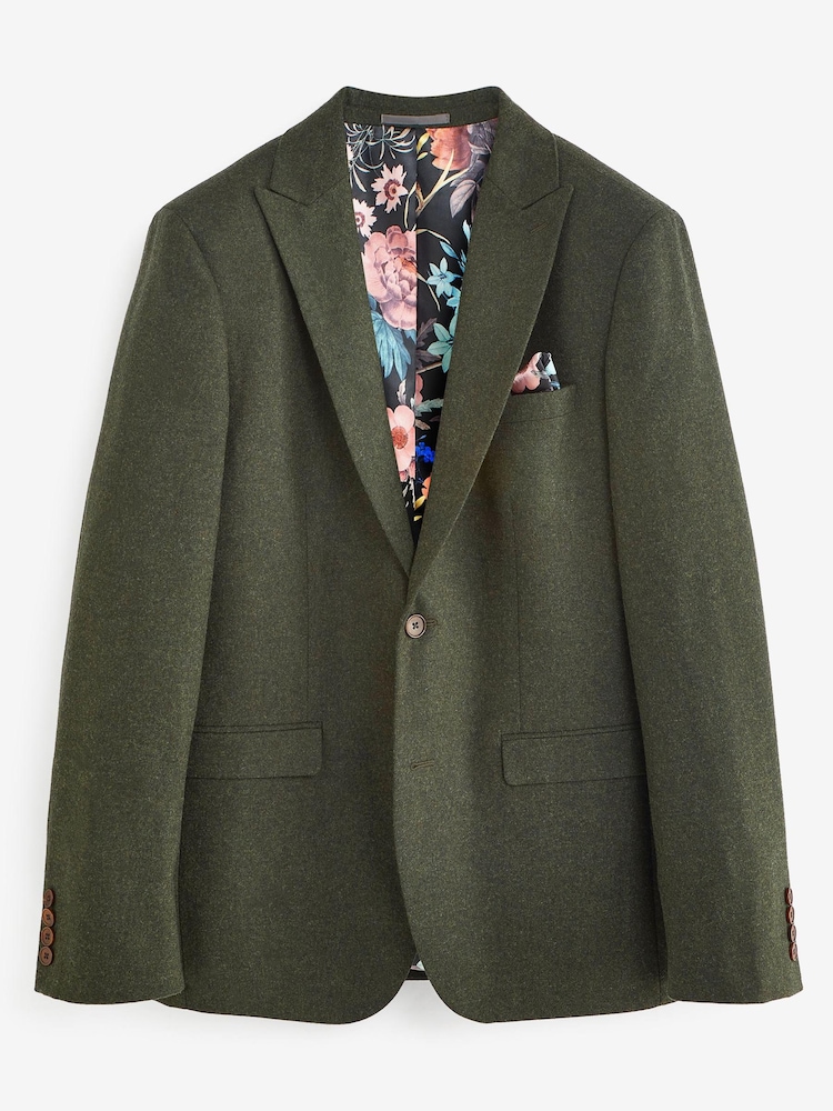 Vert - mince - Coupe ajustée Wool Donegal Costume Veste - Image 5 of 9