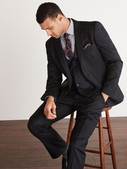 Black Tailored Fit 100% Wool Suit: Jacket - Image 2 of 8
