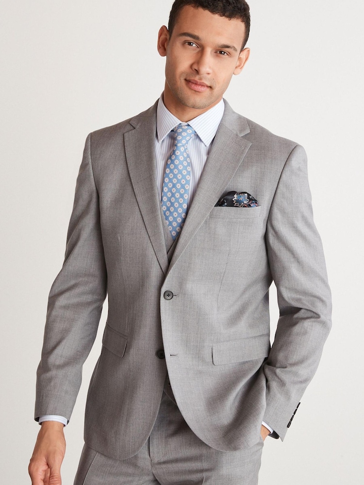 Grey Tailored Fit 100% Wool Suit: Jacket - Image 1 of 6