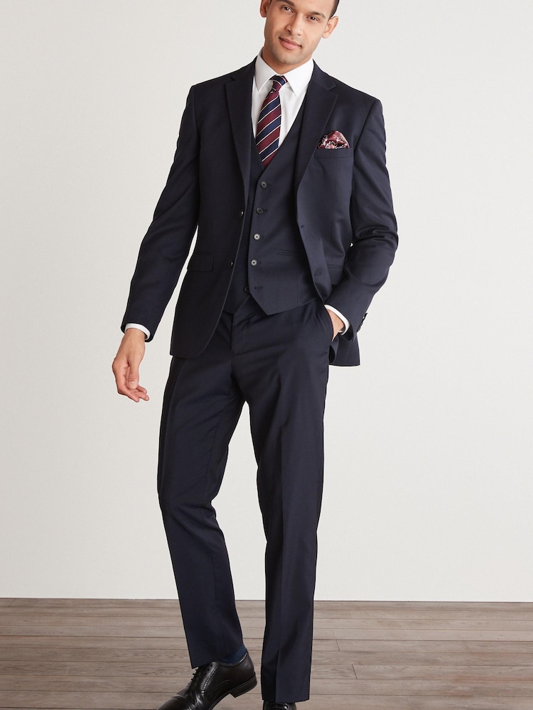 Navy Tailored Fit 100% Wool Suit: Jacket - Image 2 of 7
