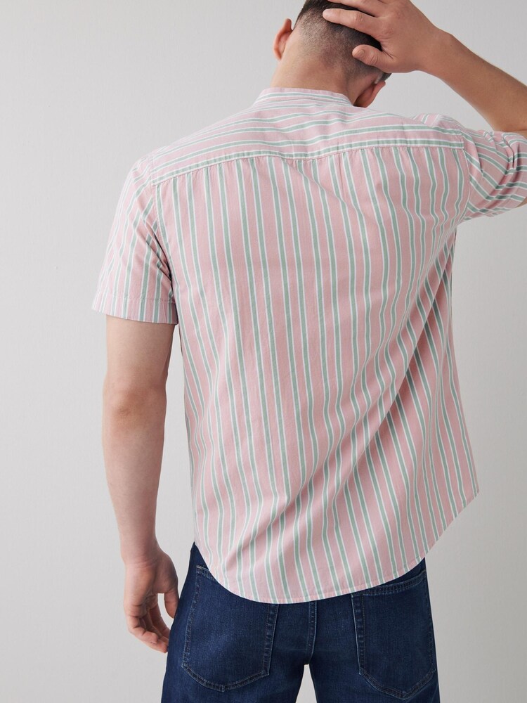 Pink Stripe Short Sleeve Grandad Collar Shirt - Image 2 of 6