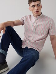 Pink Stripe Short Sleeve Grandad Collar Shirt - Image 4 of 6