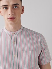 Pink Stripe Short Sleeve Grandad Collar Shirt - Image 5 of 6