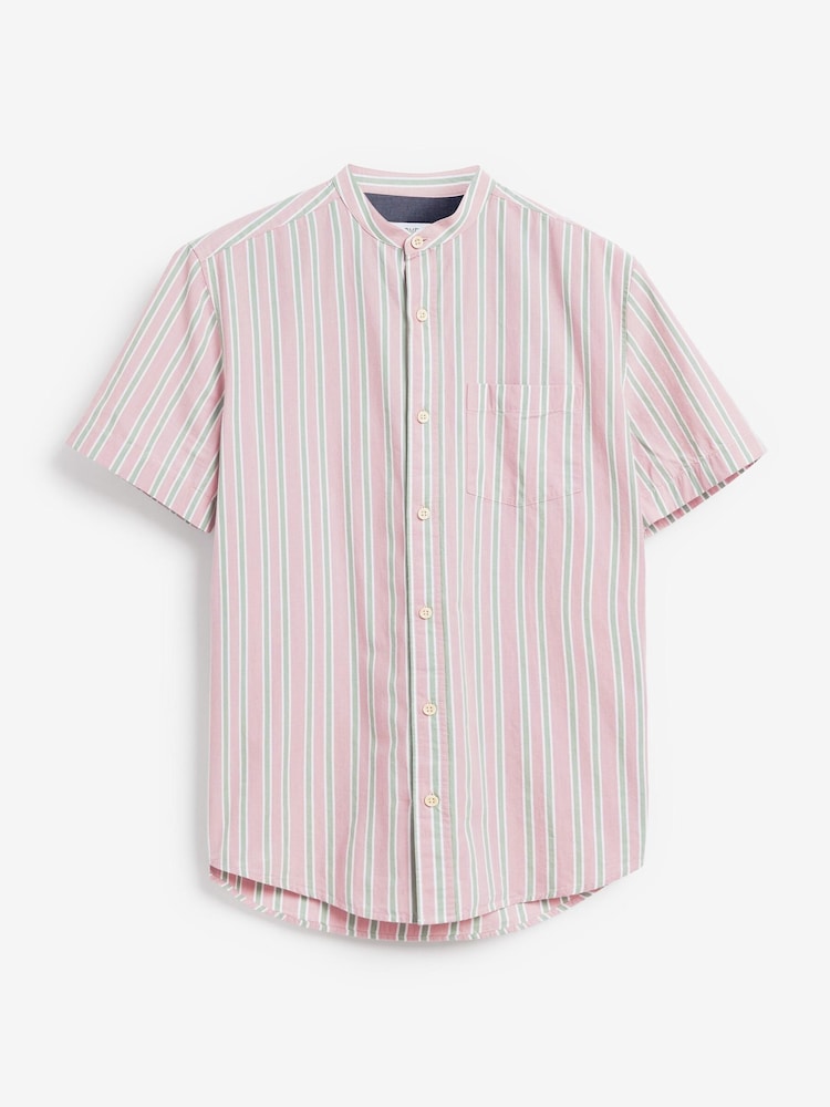 Pink Stripe Short Sleeve Grandad Collar Shirt - Image 6 of 6