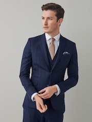 Navy Slim Motion Flex Stretch Check Suit Jacket - Image 1 of 7