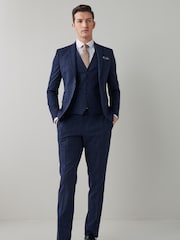 Navy Slim Motion Flex Stretch Check Suit Jacket - Image 3 of 7