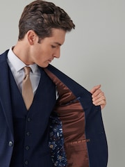 Navy Slim Motion Flex Stretch Check Suit Jacket - Image 5 of 7