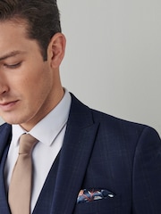 Navy Slim Motion Flex Stretch Check Suit Jacket - Image 6 of 7