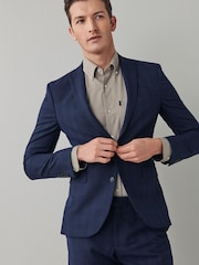 Navy Blue Super Skinny Motion Flex Stretch Check Suit Jacket - Image 1 of 5