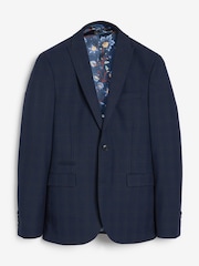 Navy Blue Super Skinny Motion Flex Stretch Check Suit Jacket - Image 2 of 5