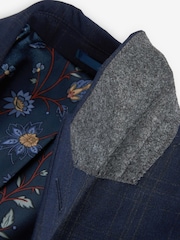 Navy Blue Super Skinny Motion Flex Stretch Check Suit Jacket - Image 4 of 5