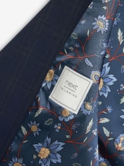 Navy Blue Motion Flex Stretch Check Suit Waistcoat - Image 10 of 13