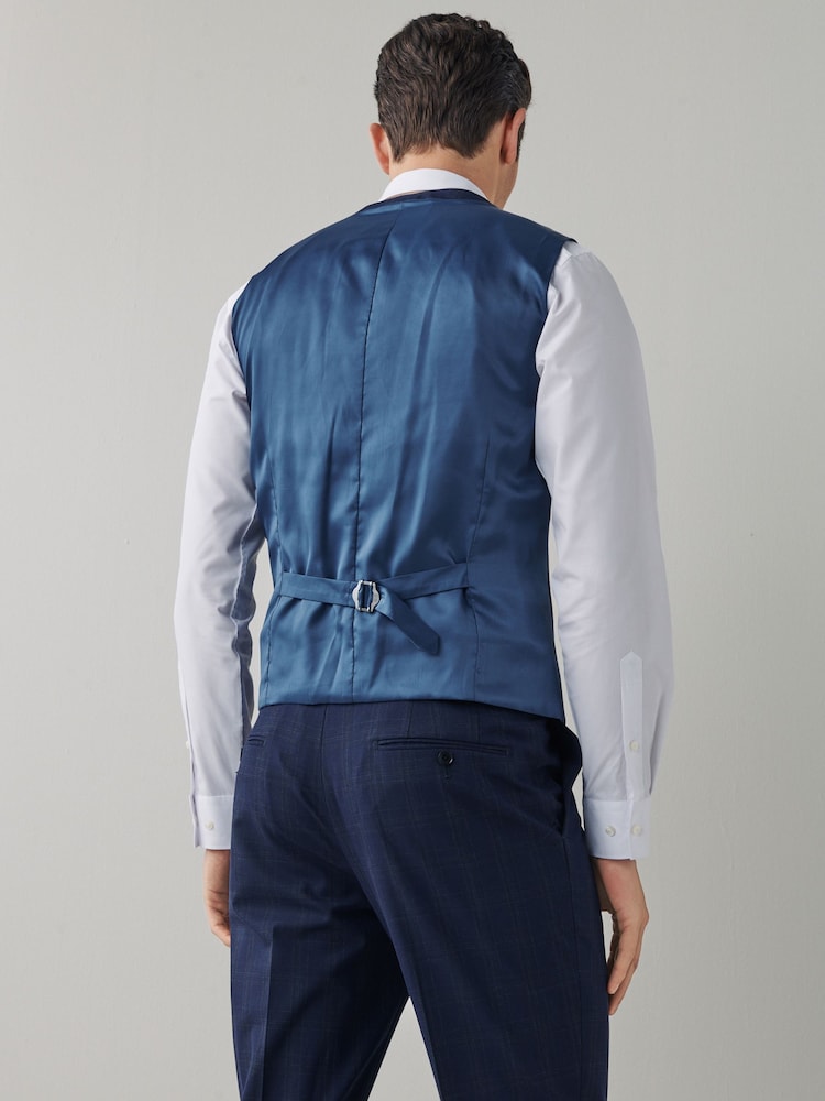Navy Blue Motion Flex Stretch Check Suit Waistcoat - Image 2 of 13 Navy Blue Motion Flex Stretch Check Suit Waistcoat - Image 2 of 13