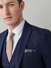 Navy Blue Motion Flex Stretch Check Suit Waistcoat - Image 6 of 13