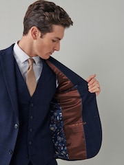 Navy Blue Motion Flex Stretch Check Suit Waistcoat - Image 7 of 13