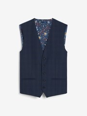 Navy Blue Motion Flex Stretch Check Suit Waistcoat - Image 9 of 13