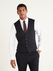 Navy Blue Skinny Fit Wool Blend Check Suit: Jacket - Image 1 of 6