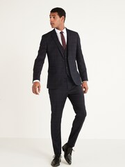 Navy Blue Skinny Fit Wool Blend Check Suit: Jacket - Image 3 of 6
