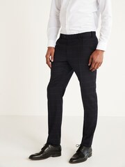 Navy Blue Skinny Fit Wool Blend Check Suit: Jacket - Image 4 of 6
