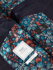 Navy Blue Skinny Fit Wool Blend Check Suit: Jacket - Image 6 of 6
