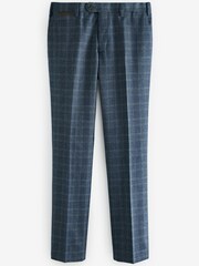 Blue Textured Check Slim Fit Suit: Trousers - Image 1 of 2