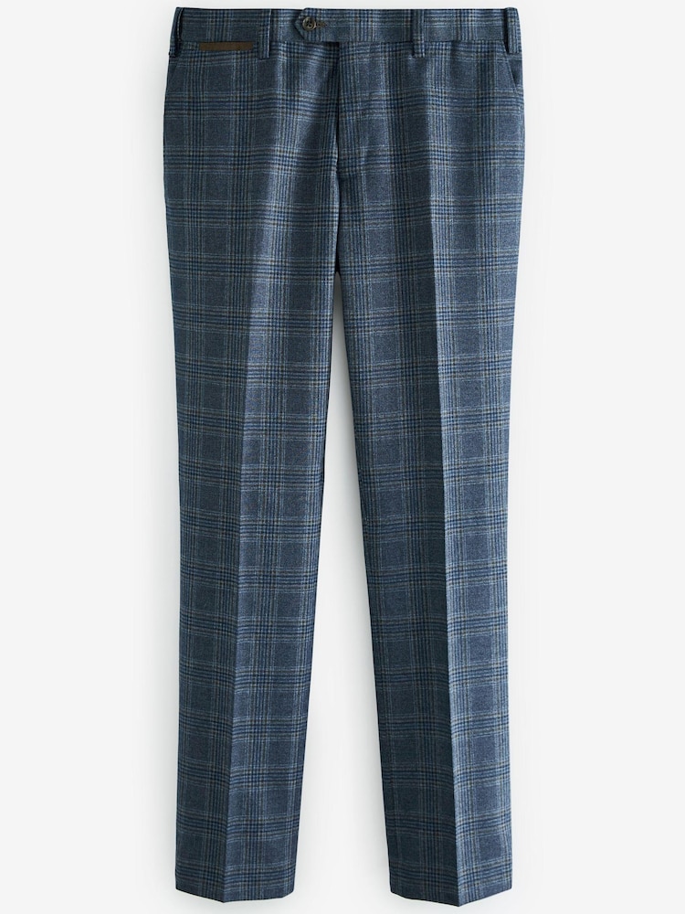 Blue Textured Check Slim Fit Suit: Trousers - Image 1 of 2