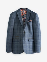 Blue Textured Check Slim Fit Suit: Jacket - Image 2 of 6
