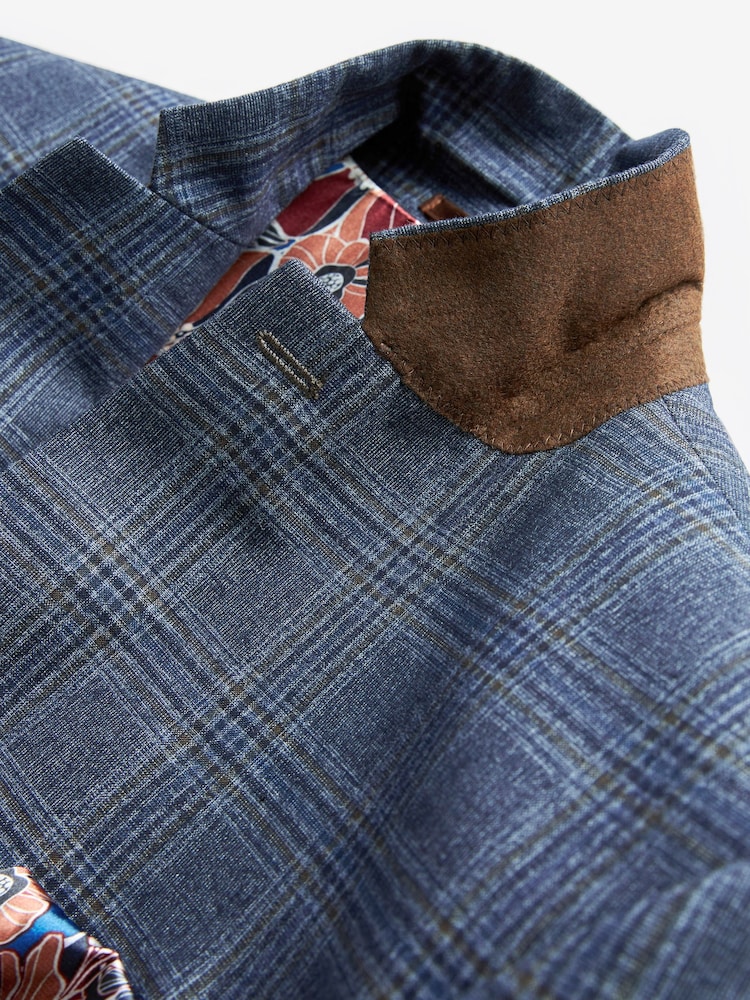 Blue Textured Check Slim Fit Suit: Jacket - Image 6 of 6
