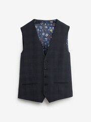 Mid Blue Motion Flex Stretch Check Suit: Waistcoat - Image 1 of 6