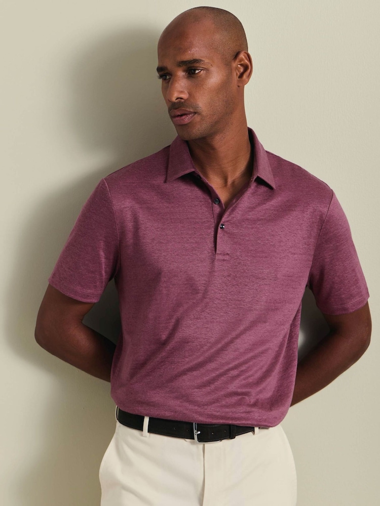Charles Tyrwhitt Pink 100% Linen Polo Shirt - Image 1 of 6
