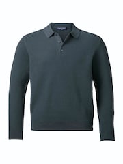 Charles Tyrwhitt Blue Knit Texture Long Sleeve Cotton Polo Shirt - Image 3 of 5
