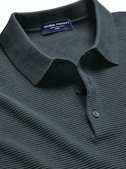 Charles Tyrwhitt Blue Knit Texture Long Sleeve Cotton Polo Shirt - Image 4 of 5