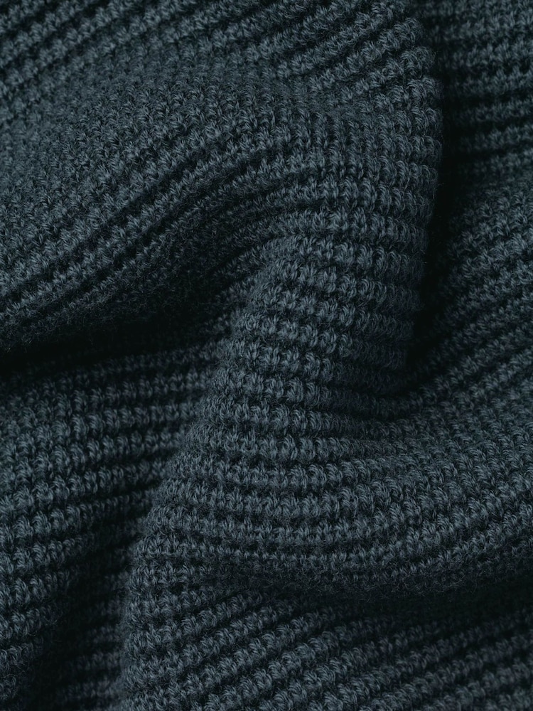 Charles Tyrwhitt Blue Knit Texture Long Sleeve Cotton Polo Shirt - Image 5 of 5