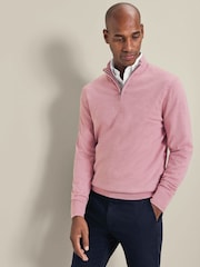 Charles Tyrwhitt Pink Pure Merino Quarter Zip Jumper - Image 1 of 5