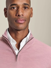 Charles Tyrwhitt Pink Pure Merino Quarter Zip Jumper - Image 2 of 5