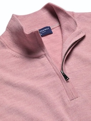 Charles Tyrwhitt Pink Pure Merino Quarter Zip Jumper - Image 4 of 5