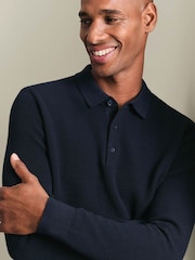 Granatowy - Bawełniana koszulka polo Charles Tyrwhitt z teksturowanej dzianiny z długim rękawem - Obraz 2 z 5