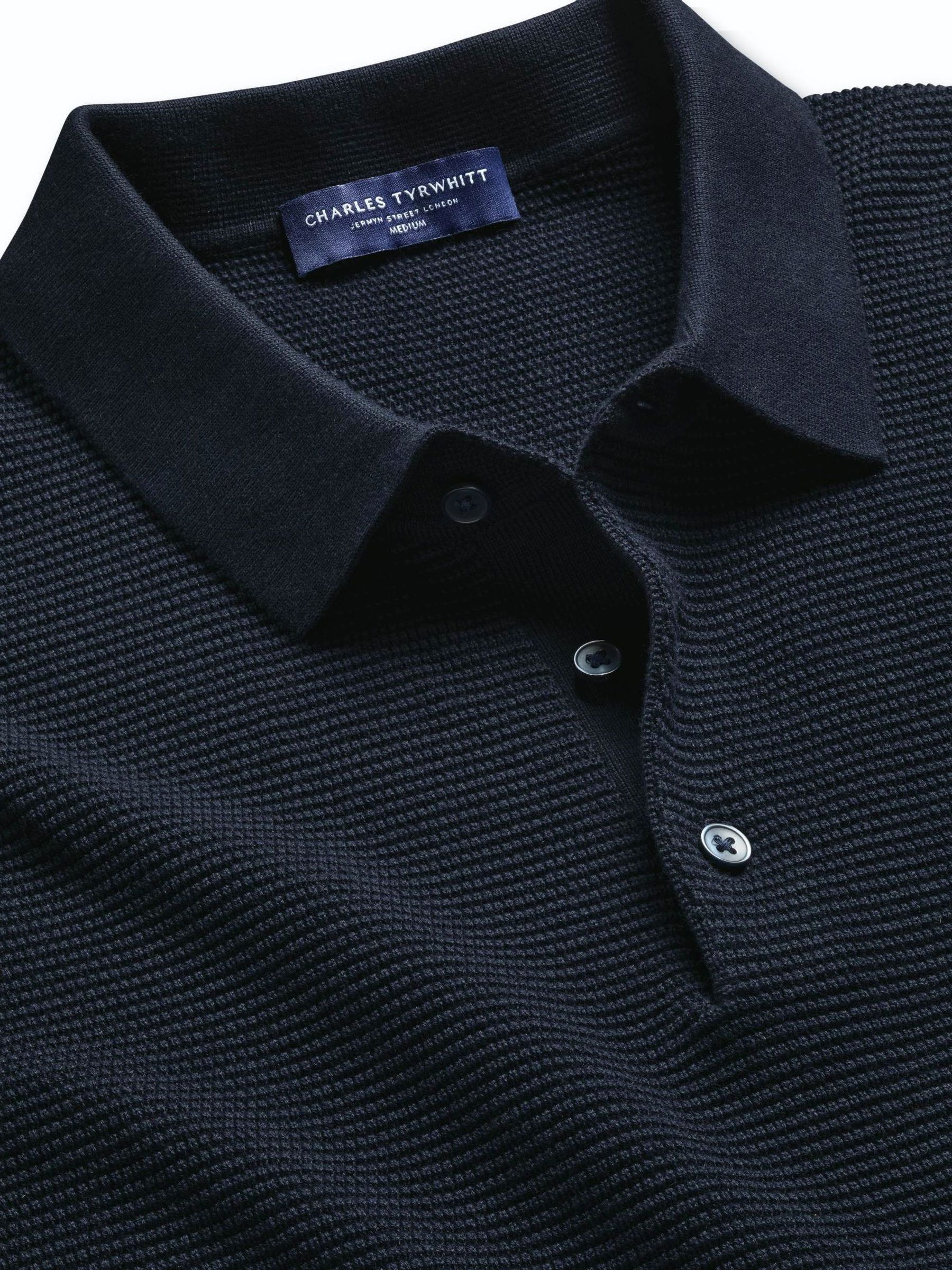Buy Charles Tyrwhitt Navy Blue Knit Texture Long Sleeve Cotton